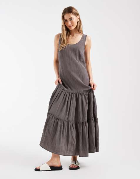 & Other Stories - Vestito lungo a balze in nylon marrone - view 1