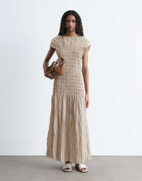 & Other Stories - Vestito lungo beige arricciato in tessuto stropicciato - view 1