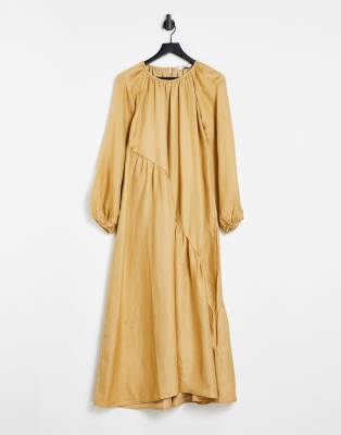 & Other Stories round neck long sleeve maxi dress in mustard - ASOS Price Checker