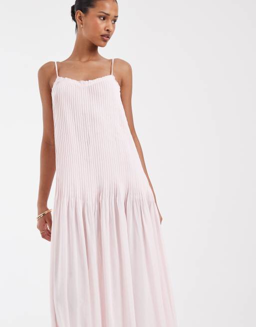 & Other Stories - Vestito lungo con vita scesa e gonna a pieghe rosa chiaro, 2 di 4