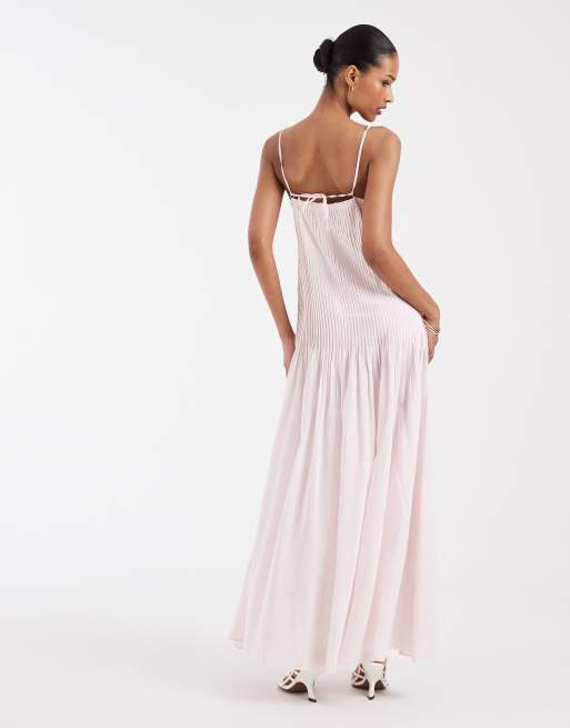 & Other Stories - Vestito lungo con vita scesa e gonna a pieghe rosa chiaro, 4 di 4
