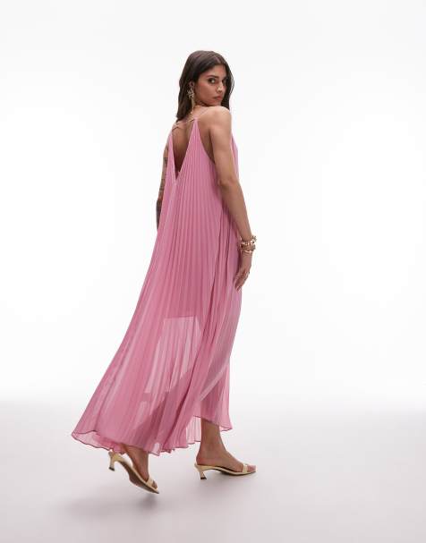 & Other Stories - Vestito lungo in chiffon rosa a pieghe con retro a V profondo - view 1