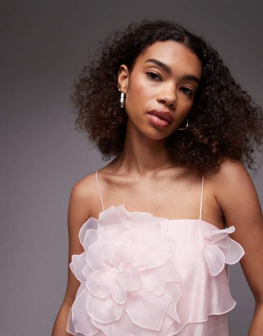 & Other Stories - Vestito lungo in chiffon trasparente a strati rosa con applicazioni floreali, 4 di 4