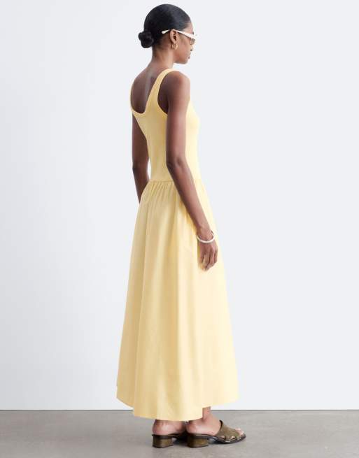 & Other Stories - Vestito lungo in jersey giallo con corpino aderente e gonna in popeline di cotone, 3 di 4