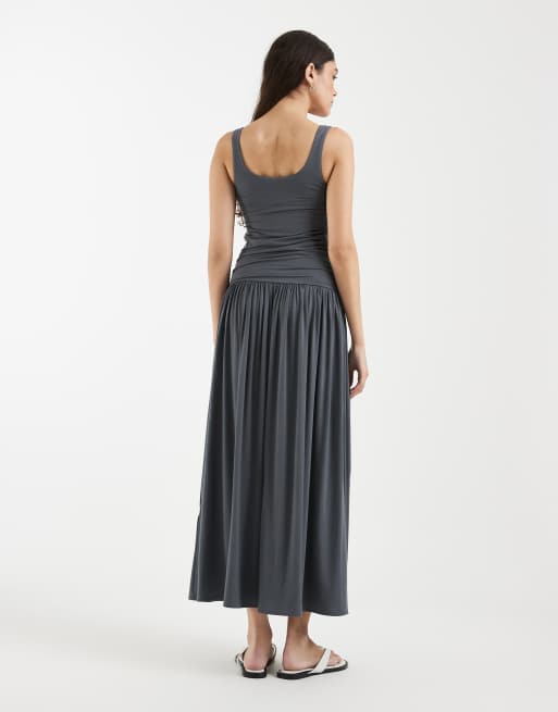 & Other Stories - Vestito lungo in jersey grigio scuro con corpino aderente , 4 di 4