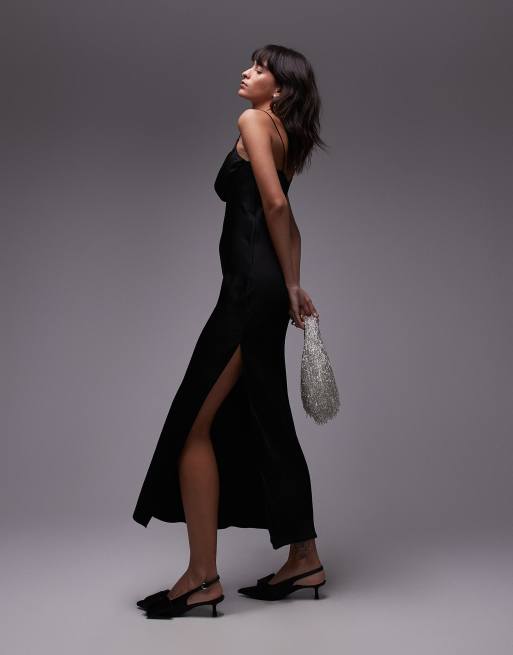 & Other Stories - Vestito lungo taglio sbieco nero con spalline asimmetriche