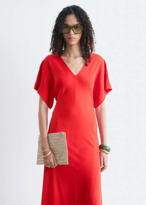 & Other Stories vestito maxi con scollo a V e maniche con volant in rosso papavero - view 1