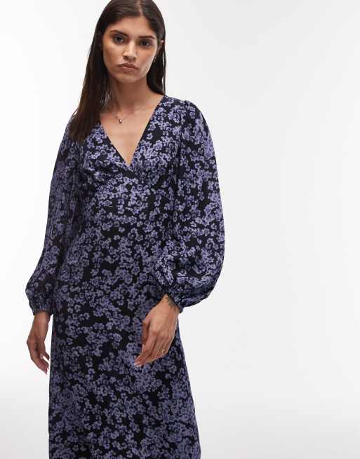 & Other Stories - Vestito midi a fiori astratti con spacchi laterali e maniche voluminose, 4 di 4