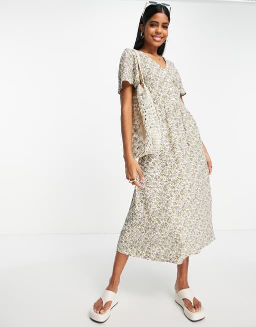 & Other Stories - Vestito midi a fiori con maniche con volant