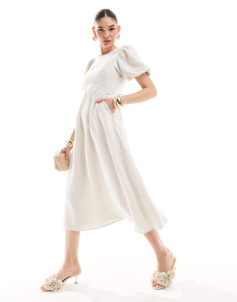 & Other Stories - Vestito midi bianco sporco con maniche voluminose e schiena scoperta con nappe - view 1