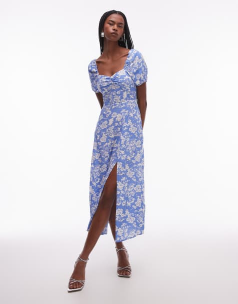 & Other Stories - Vestito midi blu a fiori con maniche a sbuffo - view 1
