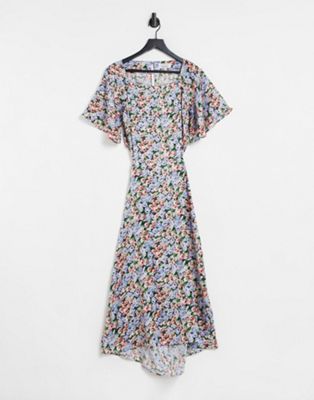 & Other Stories jacquard flutter sleeve open waist midi dress in floral - MULTI - ASOS Price Checker