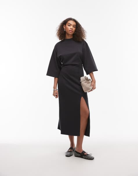 & Other Stories - Vestito midi in jersey nero con maniche ampie e spacco sul davanti - view 1