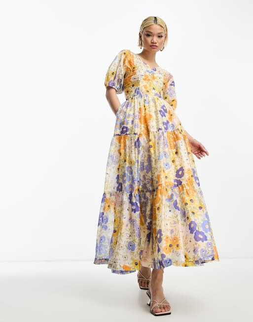 & Other Stories - Vestito midi in misto lino a fiori con bustino, 4 di 4