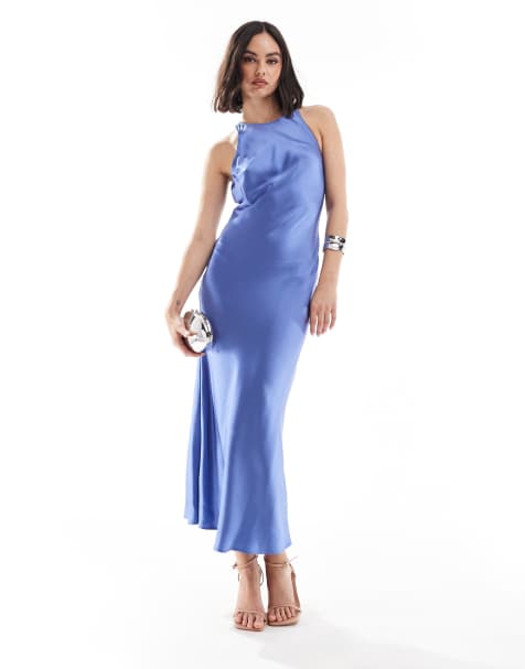 & Other Stories - Vestito midi in raso blu tenue con taglio sbieco - view 1