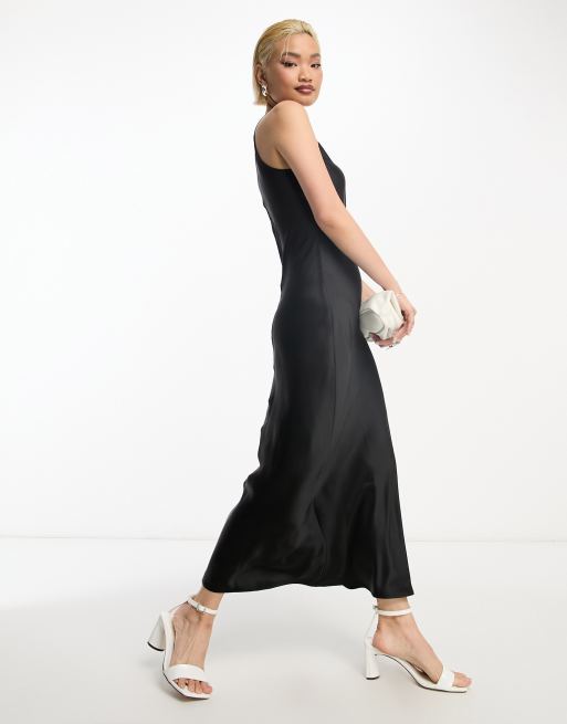 & Other Stories - Vestito midi in raso nero con taglio sbieco