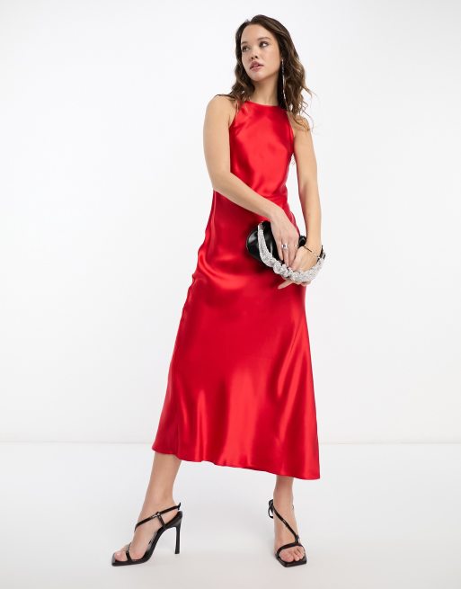 Other Stories Vestito midi in raso rosso con taglio sbieco