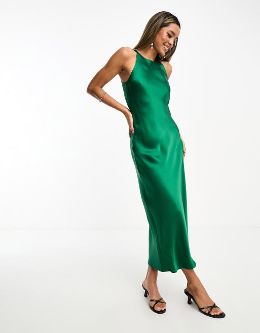 Other Stories Vestito midi in raso verde con taglio sbieco
