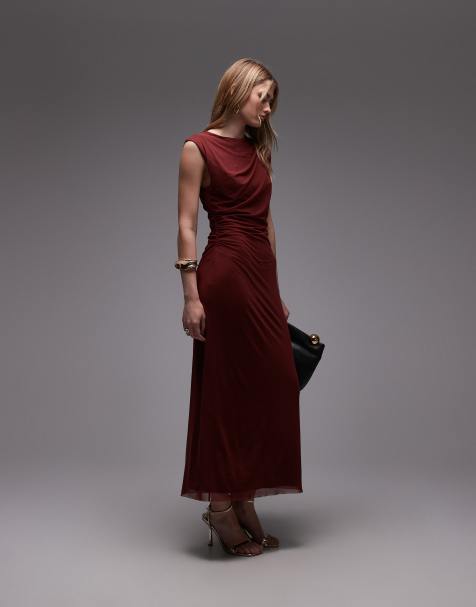 & Other Stories - Vestito midi in rete drappeggiata color vinaccia - view 1