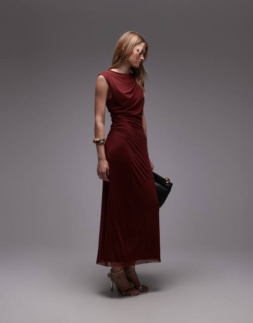 & Other Stories - Vestito midi in rete drappeggiata color vinaccia