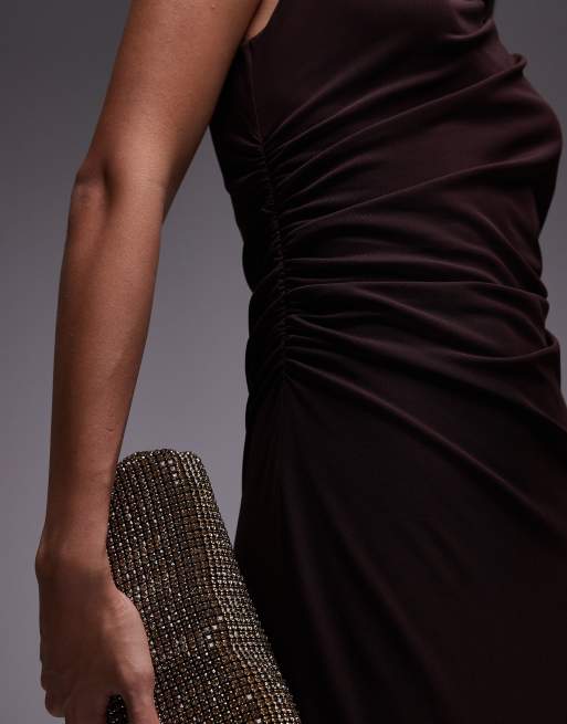 & Other Stories - Vestito midi in rete marrone con dettaglio drappeggiato, 3 di 4