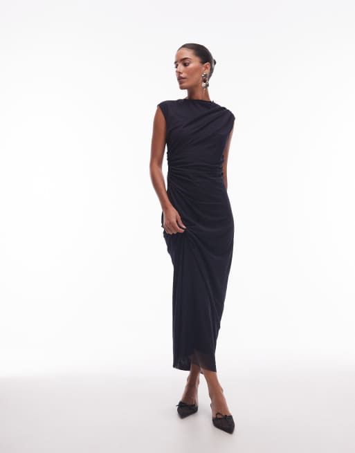 & Other Stories - Vestito midi in rete navy con dettaglio drappeggiato