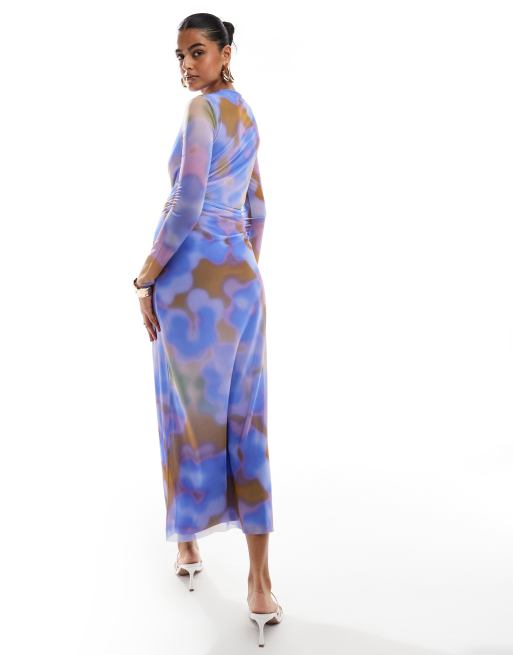 & Other Stories - Vestito midi in rete trasparente con stampa astratta sfocata, 3 di 4