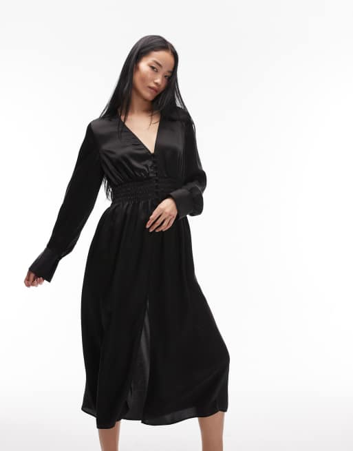 & Other Stories - Vestito midi nero con scollo a V profondo e dettagli sui polsini 