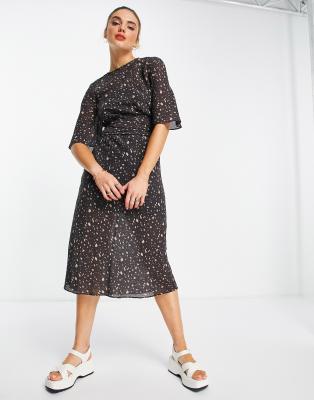 & Other Stories - Vestito midi stretto in vita in rete multicolore con stampa