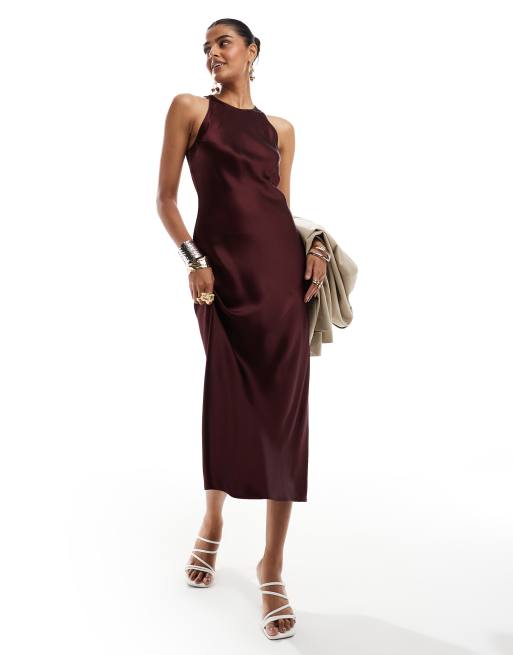 & Other Stories - Vestito midi taglio sbieco in raso color bordeaux