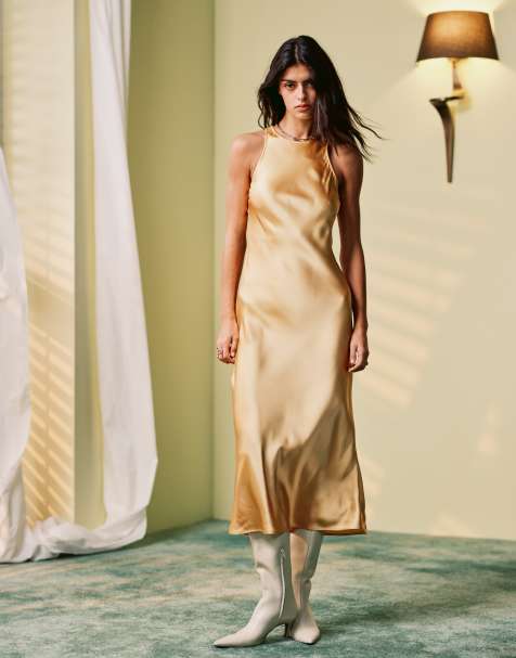& Other Stories - Vestito midi taglio sbieco in raso giallo - view 1
