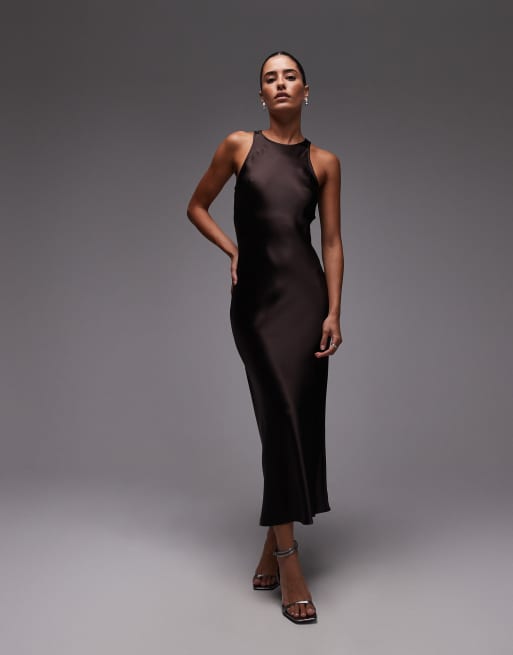& Other Stories - Vestito midi taglio sbieco in raso marrone