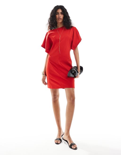 & Other Stories - Vestito T-shirt corto in jersey rosso con maniche corte stile kimono