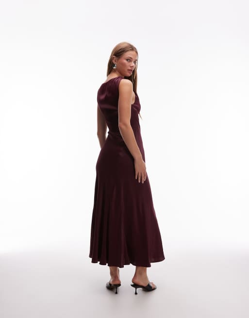 & Other Stories – Vinröd midiklänning i satin och crêpe med draperad ringning, 4 av 4