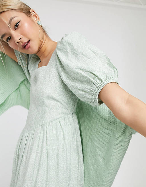 & Other Stories vintage floral puff sleeve midi dress in sage green