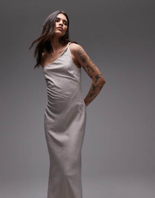 & Other Stories - Vintage-hvid oneshoulder-midikjole med snoet stropdetalje i hør