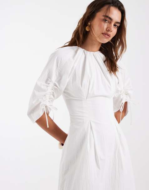 & Other Stories volume cinched sleeves midi dress in white - view 1