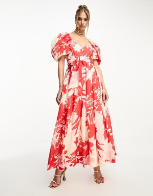 & Other Stories volume maxi dress in red floral print | ASOS