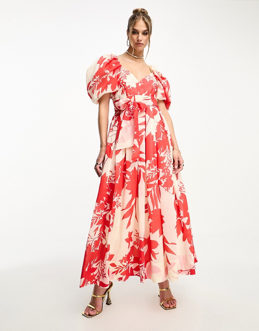 & Other Stories volume maxi dress in red floral print