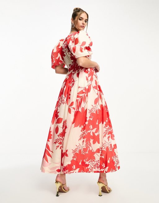 Red floral maxi sales dresses