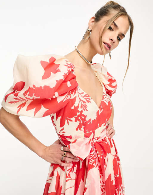 Other Stories volume maxi dress in red floral print ASOS