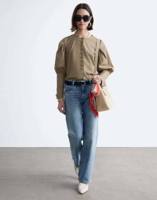 & Other Stories volume sleeve shirt with button detail in beige , 3 of 4