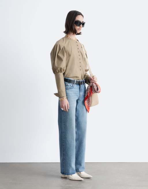 & Other Stories volume sleeve shirt with button detailing in beige , 2 of 4