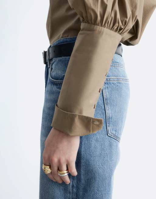 & Other Stories volume sleeve shirt with button detailing in beige , 4 of 4