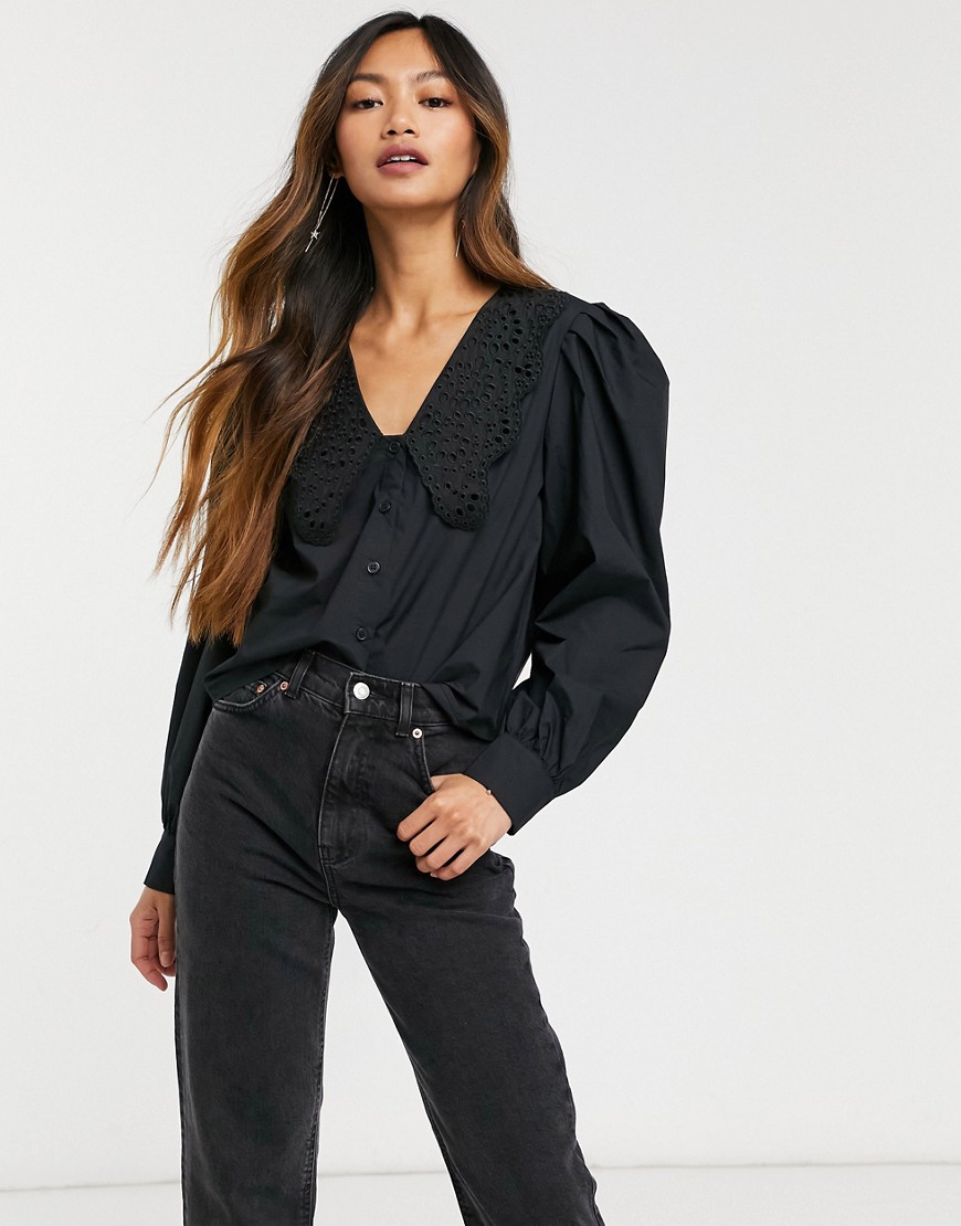 Other Stories &  Volume Sleeve Statement Collar Blouse In Black
