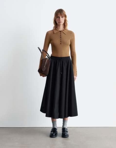 & Other Stories - Volumineuze geweven midirok in zwart - view 1