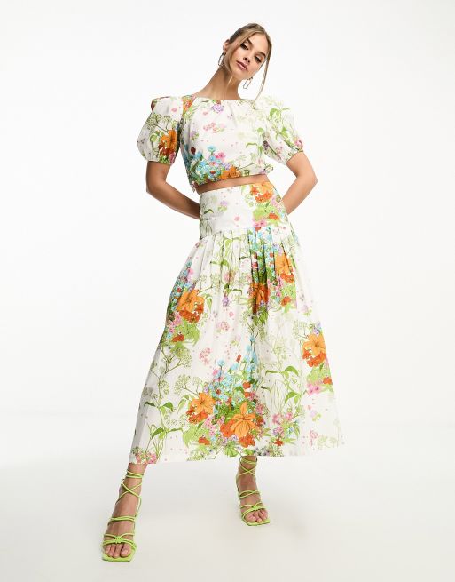 & Other Stories - Volumineuze maxi rok in tropische bloemenprint, deel van co-ord set