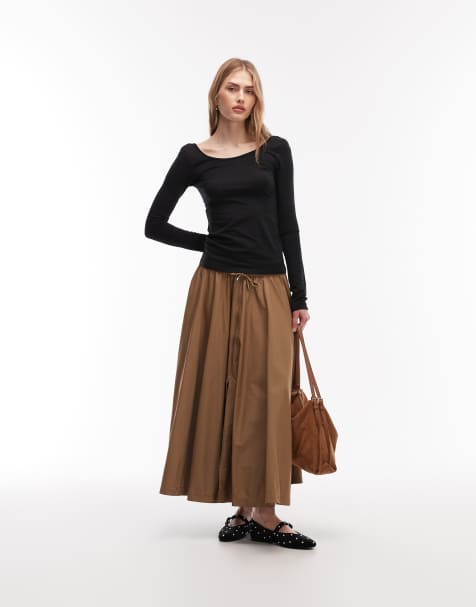 & Other Stories voluminous maxi skirt in dark mole - view 1