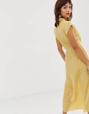 Other Stories waist knot midi dress in yellow print