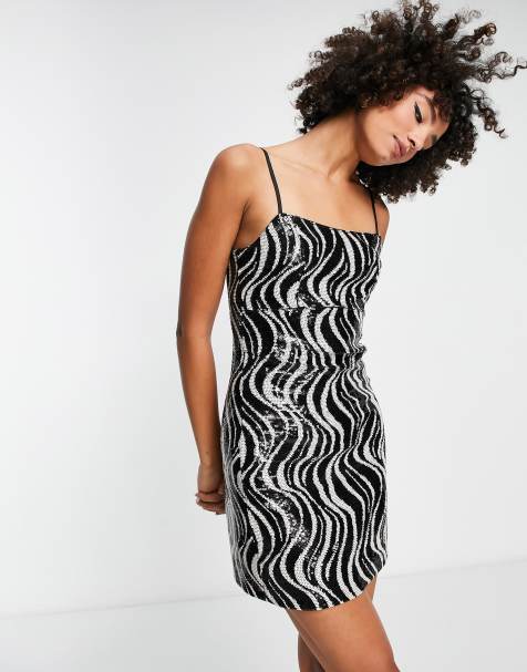 & Other Stories wave sequin mini dress in black and white 